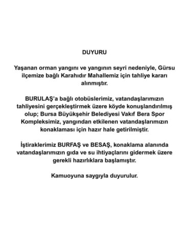 Bursa’da yangın sebebiyle Karahıdır Mahallesi boşaltılıyor
