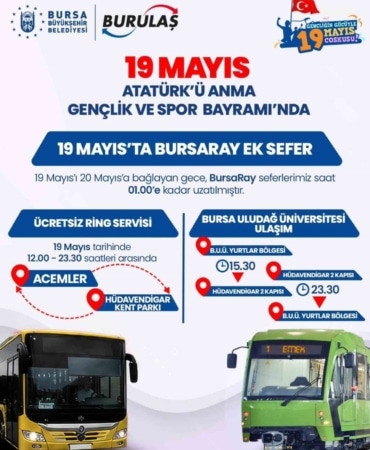 Bursa’da 19 Mayıs’ta ulaşım ücretsiz