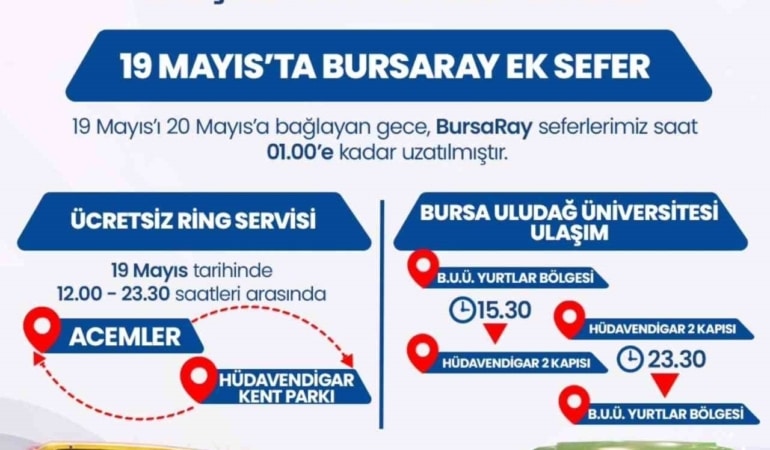Bursa’da 19 Mayıs’ta ulaşım ücretsiz