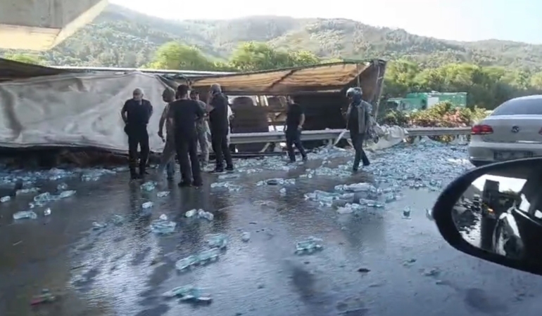 SU YÜKLÜ TIR HIZLI TREN KÖPRÜSÜ AYAĞINA ÇARPTI: SÜRÜCÜ HAYATINI KAYBETTİ