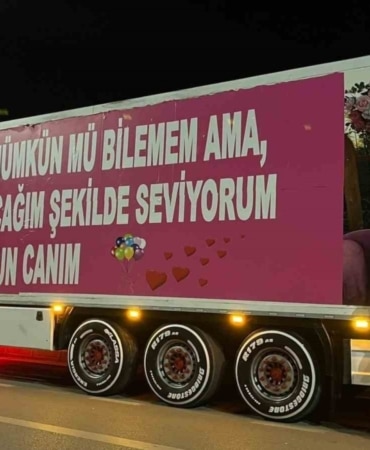 (Özel) Eşinin doğum günü için 25 metrelik tırı kapladı