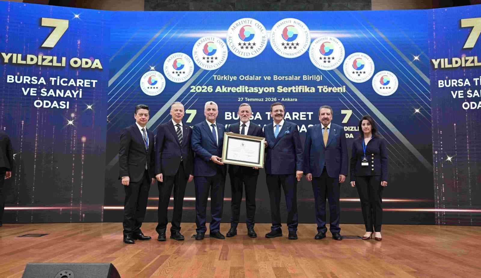 BURSA TİCARET VE SANAYİ ODASI (BTSO), TÜRKİYE ODALAR VE BORSALAR BİRLİĞİ'NİN (TOBB) YENİLENEN AKREDİTASYON SİSTEMİ KAPSAMINDA EN ÜST SEVİYE OLAN 7 YILDIZLI AKREDİTASYON BELGESİNİ ALMAYA HAK KAZANDI.