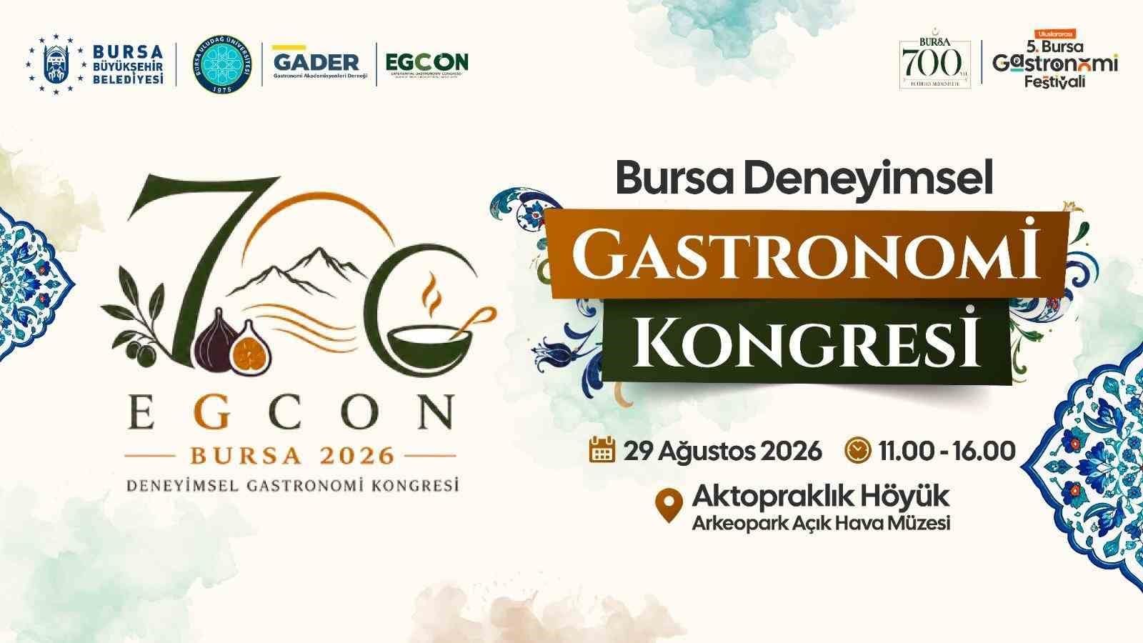 BURSA BÜYÜKŞEHİR BELEDİYESİ, 27-30 AĞUSTOS TARİHLERİNDE GERÇEKLEŞTİRECEĞİ ‘BURSA DENEYİMSEL GASTRONOMİ KONGRESİ' (EGCON) İLE ŞEHRİN ZENGİN MUTFAK MİRASINI AKADEMİ DÜNYASININ GÖRÜŞÜNE AÇIYOR.